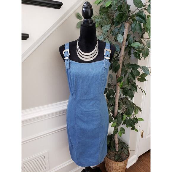 Love by Chesley Shift Dress Women's Medium Blue Denim Cowgirl Buckle Back Zip - Picture 1 of 12